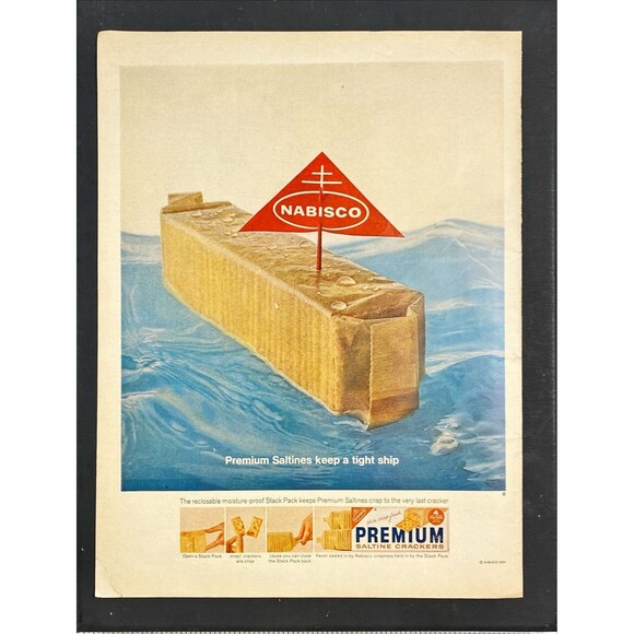 Nabisco Premium Saltine Crackers "Bag sailing on water: Tight Ship"Print Ad 1964 - Picture 3 of 3